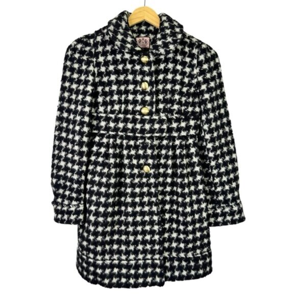 Juicy Couture Wool Mohair Alpaca Black  White Houndstooth Peacoat Size 12 - Picture 1 of 16